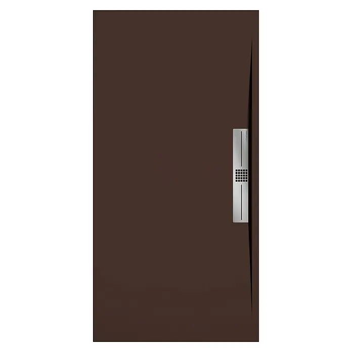 Duplach Plato de ducha Side - L x An: 140 x 70 cm, Material compuesto, Chocolate - Puerta marrón con manija plateada moderna y diseño elegante, perfecta para un hogar con estilo. Acabado de alta calidad.