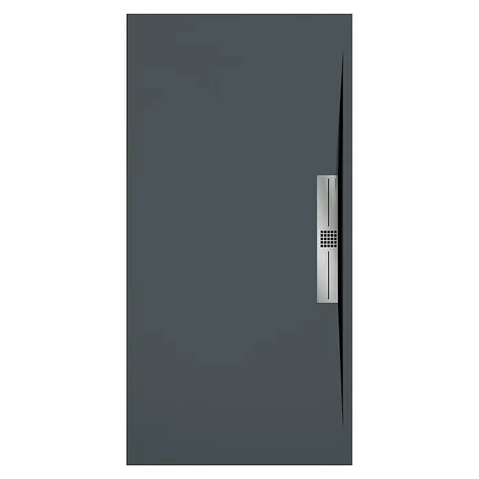 Duplach Plato de ducha Side - L x An: 180 x 90 cm, Material compuesto, Antracita - Diseño moderno de puerta gris con un tirador vertical elegante con un patrón cuadrado, que ofrece una apariencia elegante y minimalista.