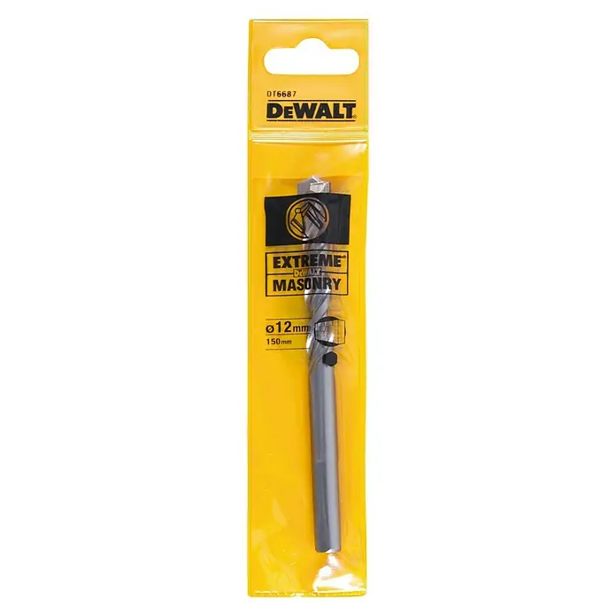 DeWalt Broca para hormigón y mampostería DT6687-XJ - 1 ud., Diámetro de la broca: 12 mm - Broca para mampostería DeWalt Extreme de 12 mm, ideal para perforaciones precisas en piedra y hormigón. Duradera y robusta para uso profesional.