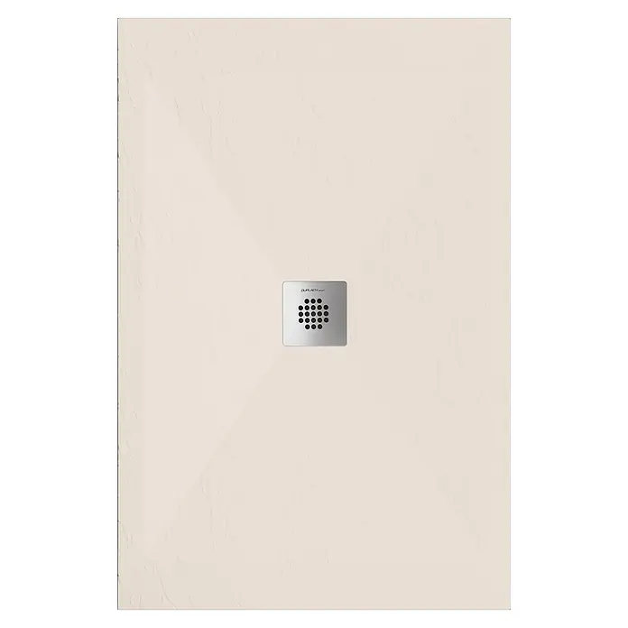Duplach Plato de ducha Sorty - L x An: 110 x 70 cm, Material compuesto, Crema - Plato de ducha cuadrado y plano en blanco crema con desagüe central cuadrado de acero inoxidable para baños modernos.