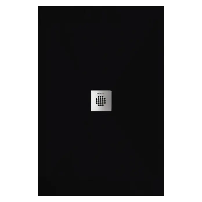 Duplach Plato de ducha Sorty - L x An: 110 x 70 cm, Material compuesto, Negro - Sumidero de ducha cuadrado Duplach de acero inoxidable empotrado en un moderno suelo de baño oscuro.