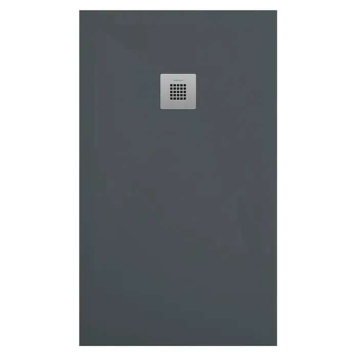Duplach Plato de ducha Plus - L x An: 200 x 70 cm, Material compuesto, Antracita - Plato de ducha gris con una cubierta de desagüe cuadrada.