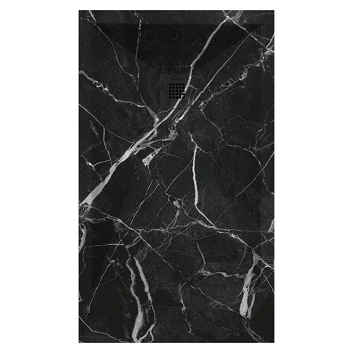Duplach Plato de ducha 3D - L x An: 90 x 70 cm, Material compuesto, Mármol Negro - Plato de ducha de mármol negro con desagüe cuadrado. Producto elegante y duradero para cualquier baño moderno.