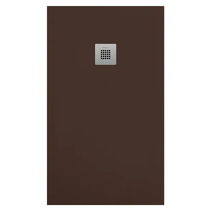Duplach Plato de ducha Plus - L x An: 150 x 80 cm, Material compuesto, Chocolate - Elegante plato de ducha marrón con desagüe cuadrado de acero inoxidable para un diseño de baño moderno.
