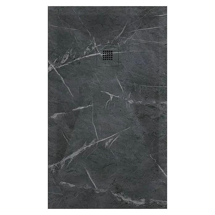 Duplach Plato de ducha 3D - L x An: 110 x 80 cm, Material compuesto, Negro Marquina - Elegante plato de ducha oscuro con textura de mármol y desagüe moderno. La elección perfecta para un diseño de baño elegante y materiales de alta calidad.