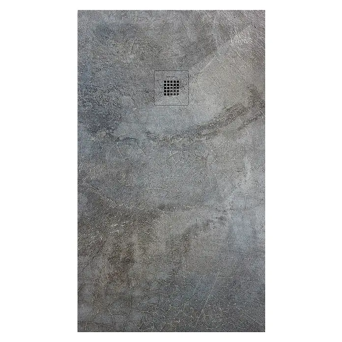 Duplach Plato de ducha 3D - L x An: 180 x 80 cm, Material compuesto, Cemento - Plato de ducha a ras de suelo con aspecto de hormigón y desagüe cuadrado para baños modernos.