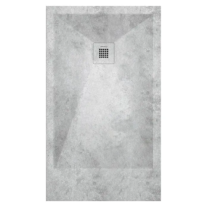 Duplach Plato de ducha 3D - L x An: 180 x 80 cm, Material compuesto, Microcemento - Plato de ducha rectangular de gres en gris con un desagüe cuadrado en el centro. Diseño moderno y elegante.