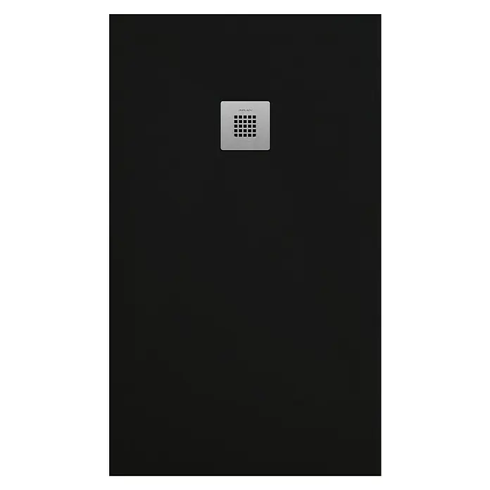Duplach Plato de ducha Plus - L x An: 210 x 70 cm, Material compuesto, Negro - Plato de ducha negro con rejilla de desagüe cuadrada de acero inoxidable en el centro para un diseño de baño moderno y elegante.