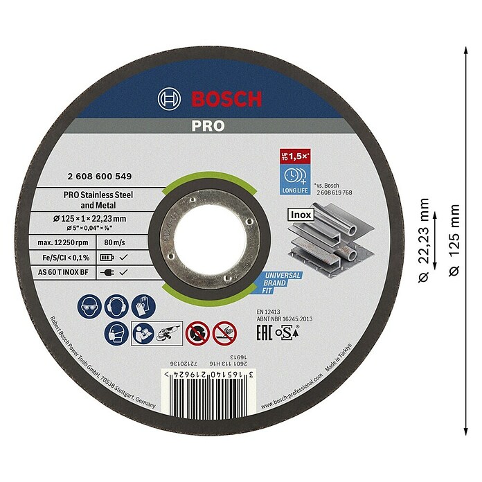 Bosch Professional Rezni disk Rapido Expert for Inox  (Promjer rezne ploče: 125 mm, Prikladno za: Plemeniti čelik) | BAUHAUS