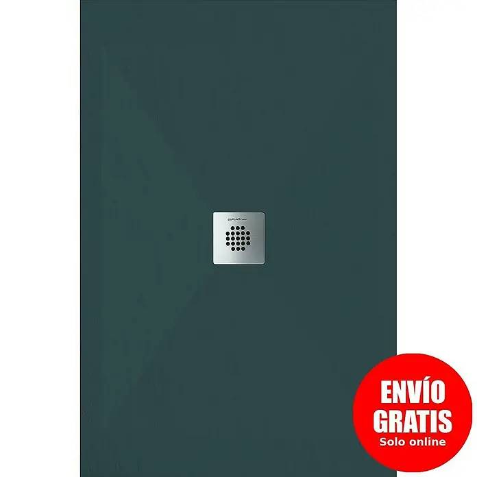 Duplach Plato de ducha Sorty - L x An: 180 x 70 cm, Material compuesto, Antracita - Plato de ducha verde oscuro con desagüe cuadrado y adhesivo "Envío Gratis".