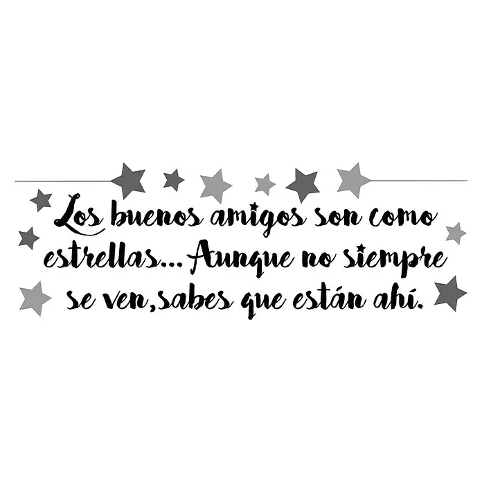 Vinilo de pared Buenos amigos - 68 x 24 cm, Negro, Plástico - Letras "Los buenos amigos son como estrellas...".