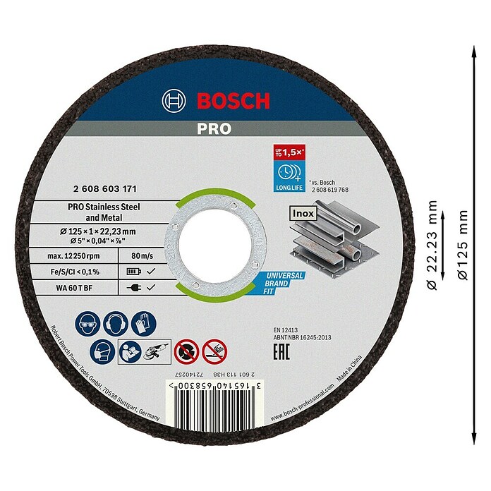 Bosch Professional Rezalna plošča Standard for Inox Rapido  (Premer diska: 125 mm, Debelina plošče: 1 mm) | Rezalni diski | Dodatki za kotne brusilnike | Dodatna oprema za stroje | Orodja in stroji | Izdelki | BAUHAUS