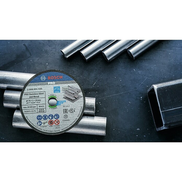 Bosch Professional Disco de corte (Diámetro disco: 76 mm, Espesor disco: 1 mm, Apto para: Acero inoxidable, Específico para: Amoladora batería Bosch Professional GWS 12V-76)