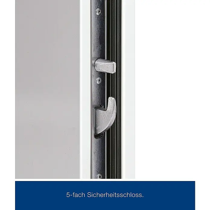 Hörmann EcoStar Haustür THP 610S A3 - 110 x 210 cm, DIN Anschlag: Links, Verkehrsweiß - Abbildung eines 5-fach Sicherheitsschlosses an einer Tür. Das Schloss bietet erhöhten Schutz und Sicherheit.