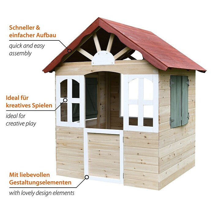 Dobar Spielhaus (L x B x H: 115 x 102 x 129 cm, Holz, Naturbelassen/Rot) | BAUHAUS