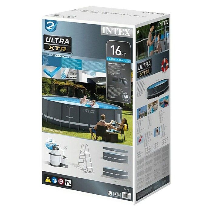 Intex Set bazen s priborom Frame Pool (Ø x V: 488 x 122 cm, 19.156 l, Tamnosivo)