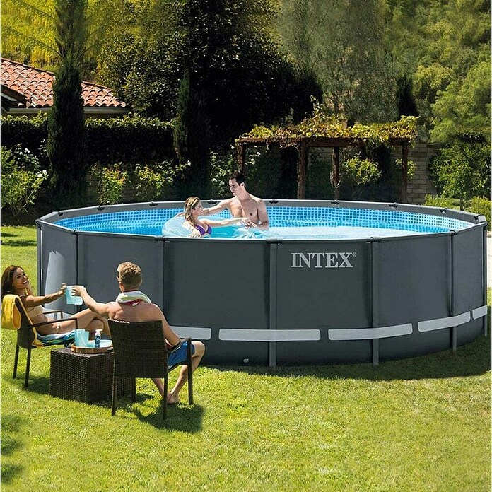 Intex Set bazen s priborom Frame Pool (Ø x V: 488 x 122 cm, 19.156 l, Tamnosivo)