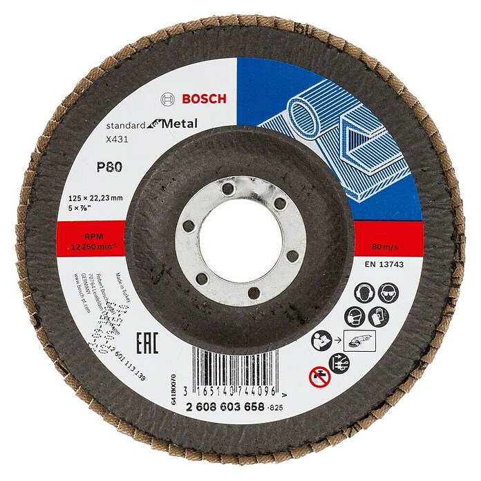 Bosch Fächerscheibe X431 Standard for Metal (Durchmesser Scheibe: 125 mm, Körnung: 80) | BAUHAUS