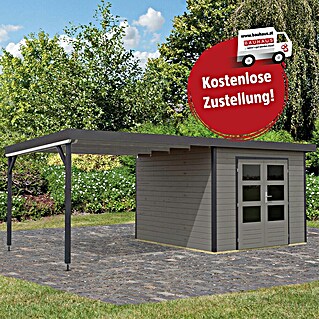 Karibu Gartenhaus Hybride Pluto B (Außenmaß inkl. Dachüberstand (B x T): 574 x 574 cm, Fichte/ Metall, Terragrau/ Anthrazit)