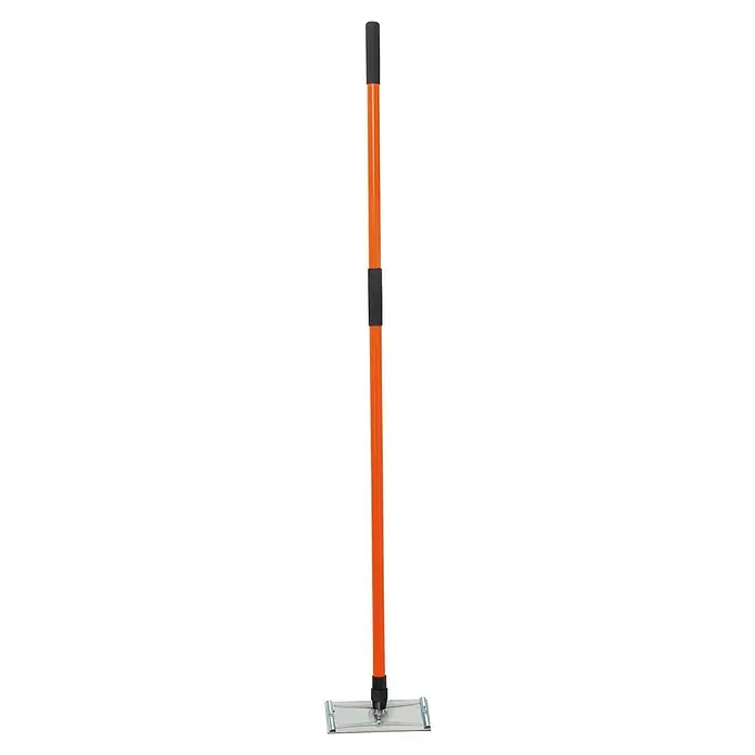 Mondelin Schleifbrett mit Alu-Stiel - Aluminium - Oranger Moppstiel mit schwarzem Griff und silberner Bodenreinigungsplatte.