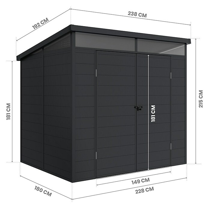 Hoggar Caseta de jardín Nova (Medidas ext. (An x Pr): 238 x 192 cm, Plástico, Antracita) | BAUHAUS