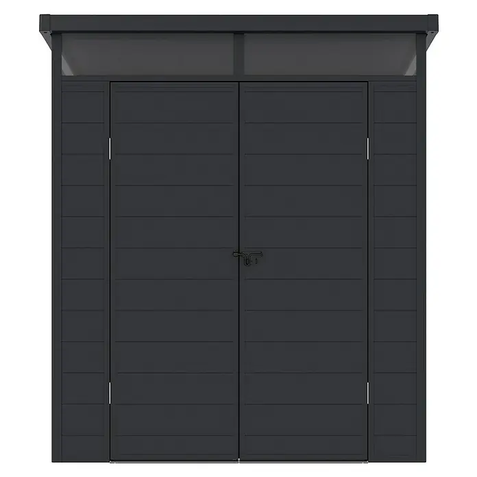 Hoggar Gartenhaus Nova - Außenmaß inkl. Dachüberstand (B x T): 190 x 192 cm, Kunststoff, Schwarz - Dunkelgrauer Geräteschuppen mit Doppeltüren und Oberlicht für Gartenwerkzeug und -geräte.