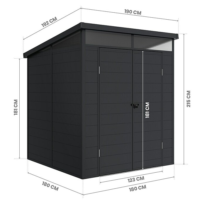 Hoggar Caseta de jardín Nova (Medidas ext. (An x Pr): 190 x 192 cm, Plástico, Antracita) | BAUHAUS