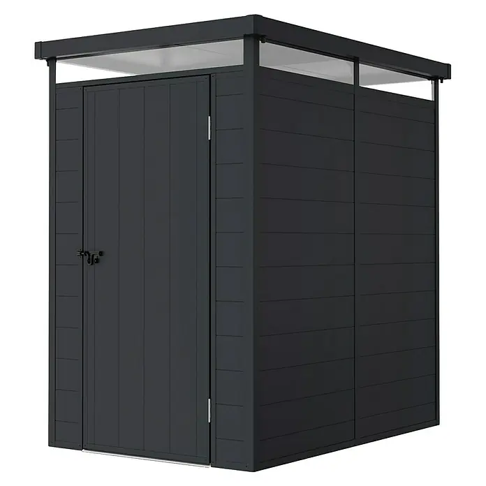 Hoggar Gartenhaus Nova - Außenmaß inkl. Dachüberstand (B x T): 131 x 190 cm, Kunststoff, Schwarz - Dunkelgrauer Gartenschrank mit Tür und Oberlicht für den Außenbereich. Praktische und stilvolle Aufbewahrungslösung.