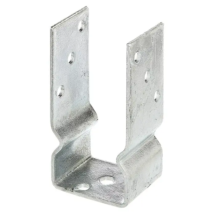 Stabilit U-Stützenschuh - L x B x H: 71 x 60 x 150 mm - Ein verzinkter U-förmiger Pfostenträger mit mehreren Löchern zur Befestigung, ideal für Holzkonstruktionen und Bauprojekte.