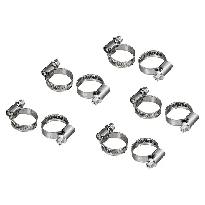 Xavax Schlauchschelle - Durchmesser: 20 mm - 32 mm, 10 Stk. - Mehrere silberfarbene Metall-Schlauchklemmen mit Schraubmechanismus.