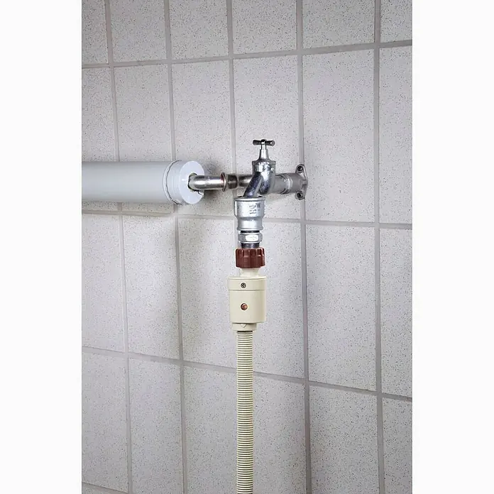 Xavax Wasserstop - Länge: 2,5 cm - Wasserhahn mit Schnellkupplung, integriertem Filter und geriffeltem Schlauch zur Wasserversorgung.