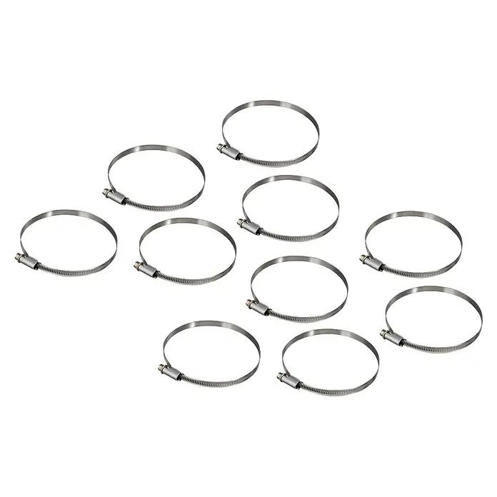 Xavax Schlauchschelle - Durchmesser: 90 mm - 110 mm, 10 Stk. - Mehrere silberfarbene Metall-Schlauchklemmen zum Sichern von Schläuchen und Rohren.