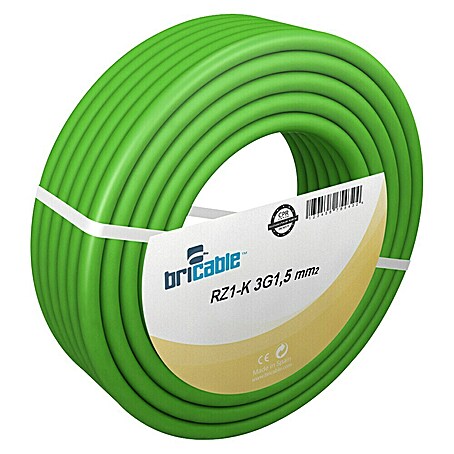 Bricable Cable eléctrico libre de halógenos (RZ1-K, Número de cables: 3, 1,5 mm², 10 m, Verde)