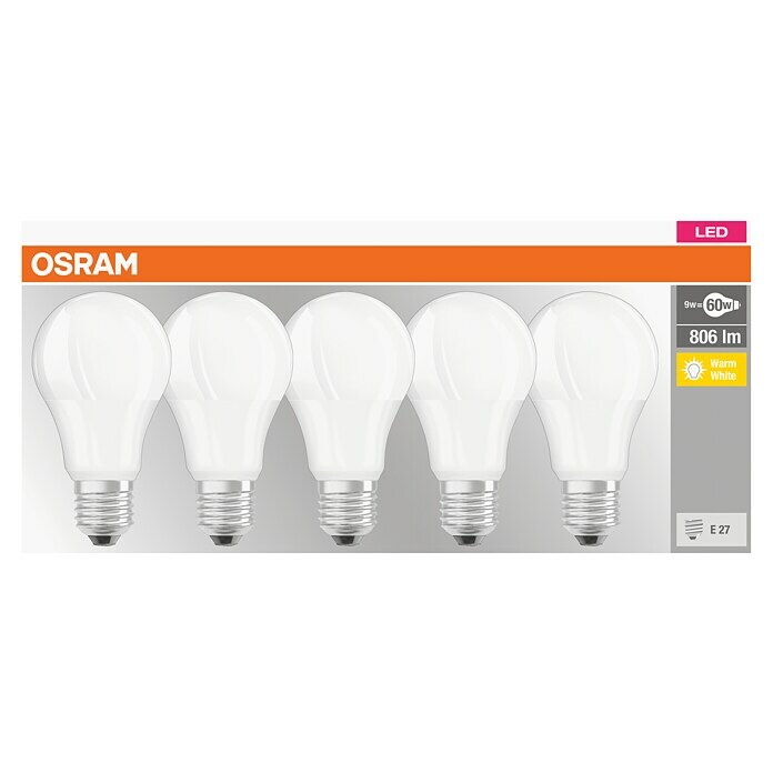 Osram LED-Leuchtmittel-Set Base Classic A5 Stk., 9 W, E27, Warmweiß, Matt Unknown