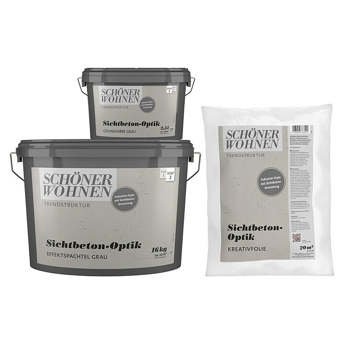 SCHÖNER WOHNEN-Farbe Trendstruktur Renovier-Set Sichtbeton-Optik (Grau, 3 -tlg.) | BAUHAUS