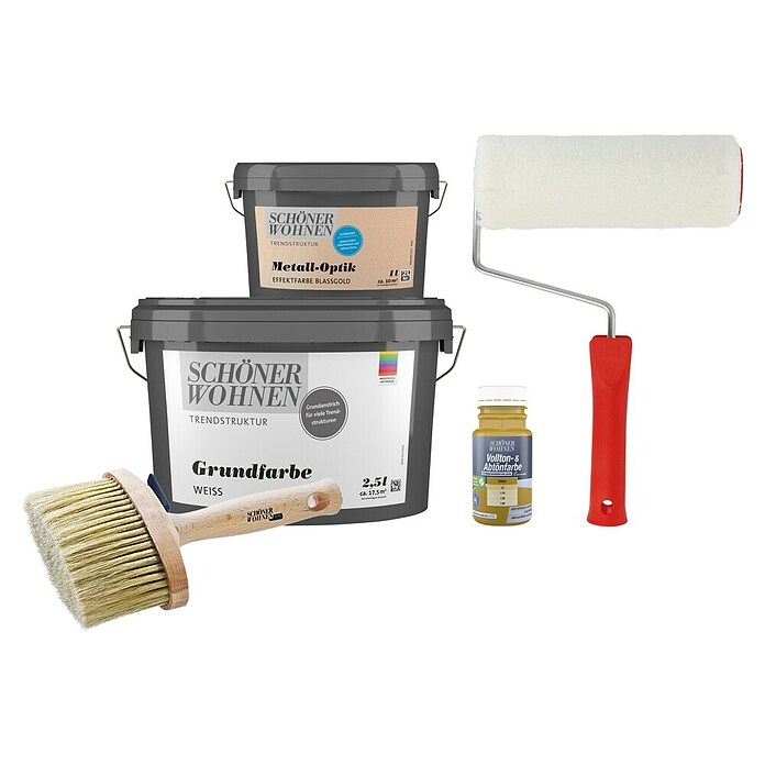 SCHÖNER WOHNEN-Farbe Trendstruktur Renovier-Set Metall-Optik (Blassgold, 5 -tlg., 1 l) | BAUHAUS