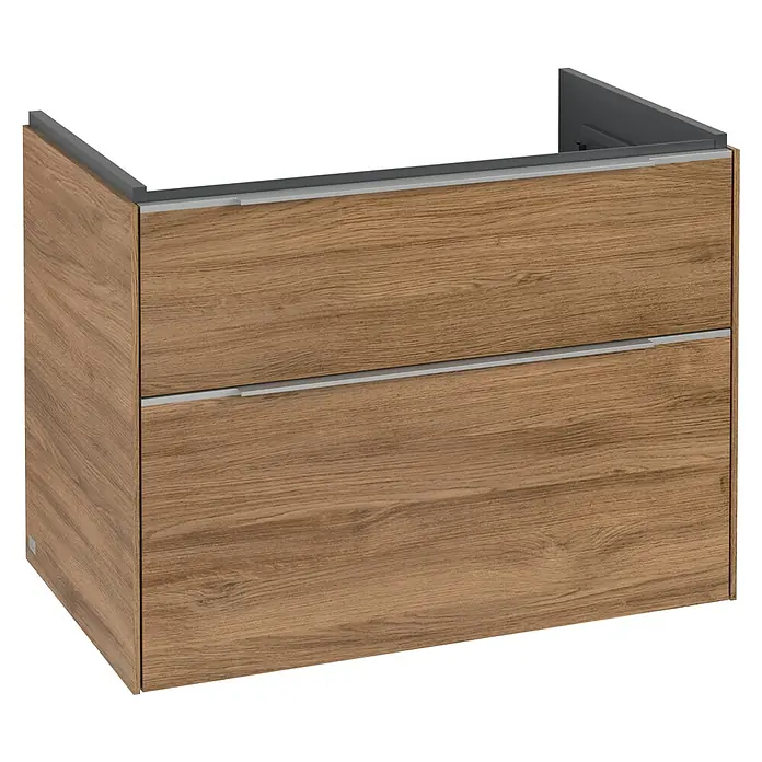 Villeroy & Boch Subway 3.0 Waschbeckenunterschrank - Kansas Oak, Anzahl Schubladen: 2 Stk., Farbe Griff: Aluminium glänzend, B x T x H: 77,2 x 47,8 x 57,6 cm - Schrank mit Holzstruktur und zwei Schubladen, perfekt für das Badezimmer. Der Schrank bietet viel Stauraum und ein modernes Design.