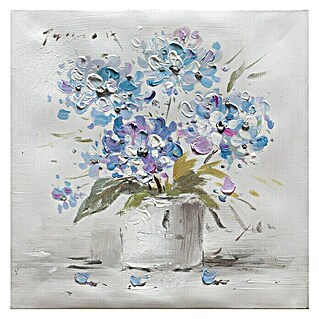 Cuadro pintado a mano Dipinto Blue flowers (Flores azules, An x Al: 30 x 30 cm)