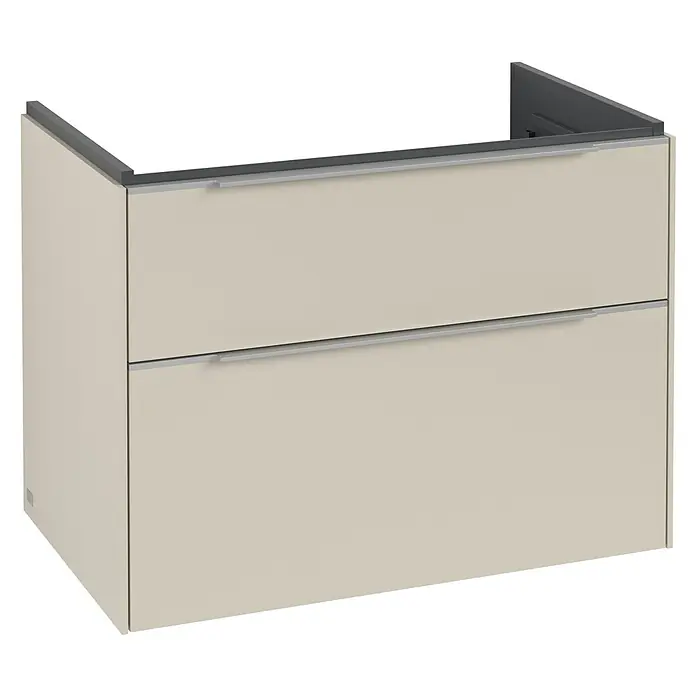 Villeroy & Boch Subway 3.0 Waschbeckenunterschrank - Cashmere Grey, Anzahl Schubladen: 2 Stk., Farbe Griff: Aluminium glänzend, B x T x H: 77,2 x 47,8 x 57,6 cm - Schubladenunterschrank in Creme mit zwei Schubladen und modernen Griffen für Badezimmer oder ähnliche Räume.