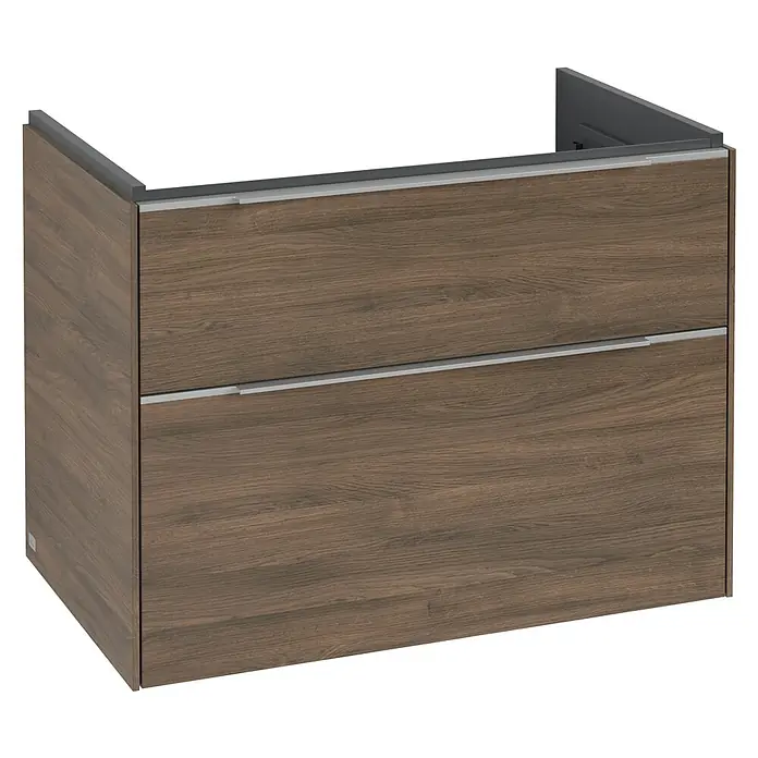 Villeroy & Boch Subway 3.0 Waschbeckenunterschrank - Arizona Oak, Anzahl Schubladen: 2 Stk., Farbe Griff: Aluminium glänzend, B x T x H: 77,2 x 47,8 x 57,6 cm - Moderner Badezimmerschrank in Holzoptik mit zwei Schubladen und Griffen aus Metall für ein stilvolles Badezimmerambiente.