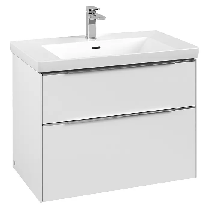 Villeroy & Boch Subway 3.0 Waschbeckenunterschrank - Pure White, Anzahl Schubladen: 2 Stk., Farbe Griff: Aluminium glänzend, B x T x H: 77,2 x 47,8 x 57,6 cm - Modernes, weißes Waschbecken mit zwei Schubladen und Armatur. Elegantes Design für ein stilvolles Badezimmer.