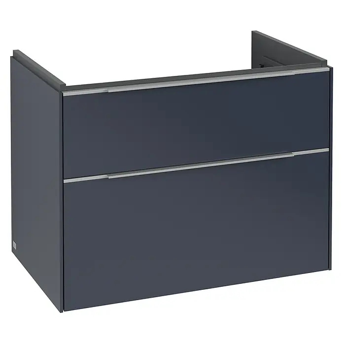 Villeroy & Boch Subway 3.0 Waschbeckenunterschrank - Marine Blue, Anzahl Schubladen: 2 Stk., Farbe Griff: Aluminium glänzend, B x T x H: 77,2 x 47,8 x 57,6 cm - Elegantes Badezimmer-Waschtischunterschrank in Anthrazit mit zwei Schubladen und silbernen Griffen für moderne Bäder.\n