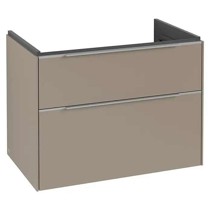 Villeroy & Boch Subway 3.0 Waschbeckenunterschrank - Taupe, Anzahl Schubladen: 2 Stk., Farbe Griff: Aluminium glänzend, B x T x H: 77,2 x 47,8 x 57,6 cm - Ein moderner Badezimmerschrank in Sandgrau mit zwei Schubladen und eleganten Griffen. Perfekt für stilvolle Badezimmer.