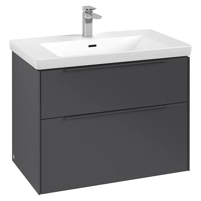 Villeroy & Boch Subway 3.0 Waschbeckenunterschrank - Graphite, Anzahl Schubladen: 2 Stk., Farbe Griff: Monochrom, B x T x H: 77,2 x 47,8 x 57,6 cm - Moderne Badmöbel: Waschbeckenunterschrank in Anthrazit mit zwei Schubladen und elegantem Design für ein stilvolles Badezimmerambiente.