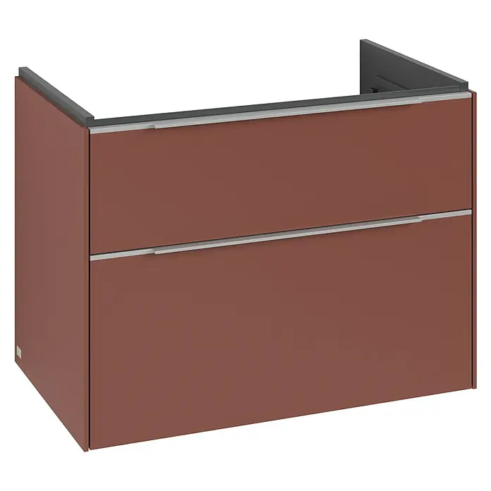 Villeroy & Boch Subway 3.0 Waschbeckenunterschrank - Wine Red, Anzahl Schubladen: 2 Stk., Farbe Griff: Aluminium glänzend, B x T x H: 77,2 x 47,8 x 57,6 cm, Mit Beleuchtung - Brauner Waschtischunterschrank mit zwei Schubladen und silbernen Griffen. Ideal für moderne Badezimmer.