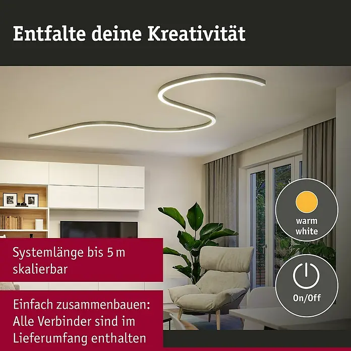 Paulmann Linion Stromeinspeisung Power Channel - 100 x 4 x 4 cm, Chrom matt, Nicht Dimmbar - LED-Deckenleuchte im modernen Design. Die Leuchte ist dimmbar und in warmweiß oder kaltweiß einstellbar. Einfache Montage mit den mitgelieferten Verbindern.