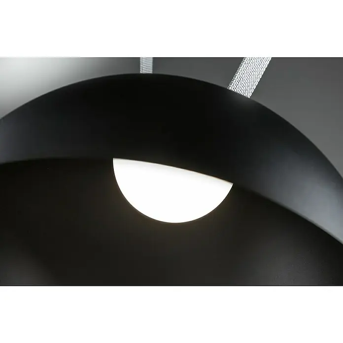Paulmann ULine LED-Pendelleuchte rund Bol - 12 W, Ø x H: 30 x 16 cm, Warmweiß, Schwarz - Nahaufnahme einer modernen, schwarzen Pendelleuchte mit einem leuchtenden, halbmondförmigen Lichtelement.