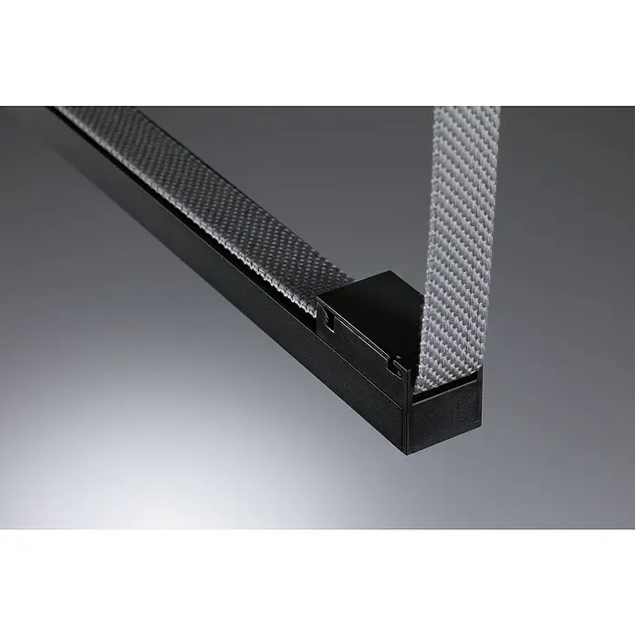 Paulmann ULine LED-Spot Lightbar - 18,5 W, Schwarz, 2,9 x 65 x 2,6 cm - Nahaufnahme einer modernen, schwarzen LED-Lichtschiene mit grauem Textilband, ideal für stilvolle Innenraumbeleuchtung und Akzente.