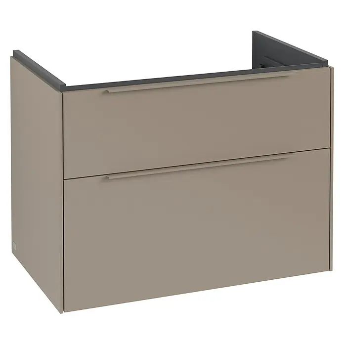 Villeroy & Boch Subway 3.0 Waschbeckenunterschrank - Taupe, Anzahl Schubladen: 2 Stk., Farbe Griff: Monochrom, B x T x H: 77,2 x 47,8 x 57,6 cm - Ein Badezimmerunterschrank mit zwei Schubladen in einer neutralen Farbe und minimalistischen Griffen, ideal für moderne Badezimmer.