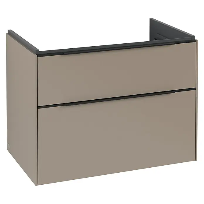 Villeroy & Boch Subway 3.0 Waschbeckenunterschrank - Taupe, Anzahl Schubladen: 2 Stk., Farbe Griff: Volcano Black, B x T x H: 77,2 x 47,8 x 57,6 cm - Moderner Unterschrank in Taupe mit minimalistischen Griffen. Ideal für ein stilvolles Badezimmer.